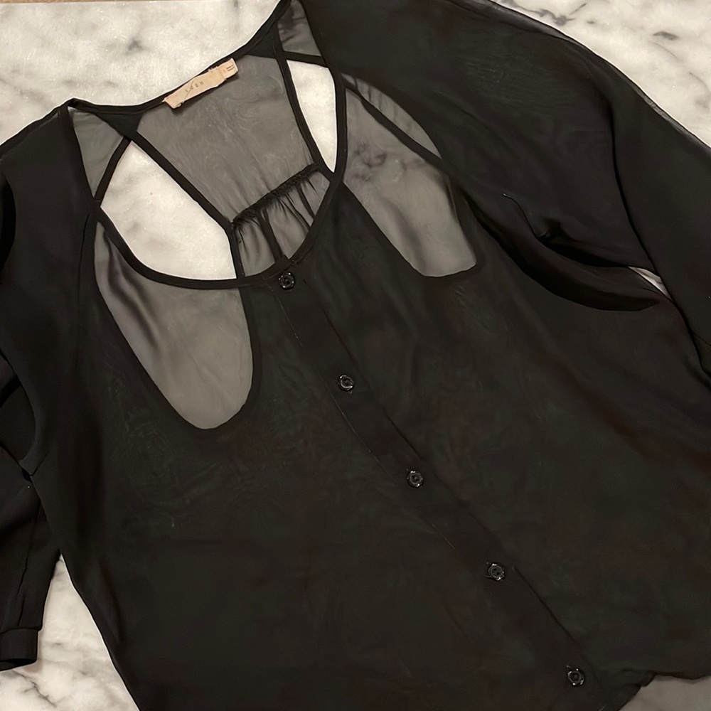 Lush Sheer Black Cut Out Blouse